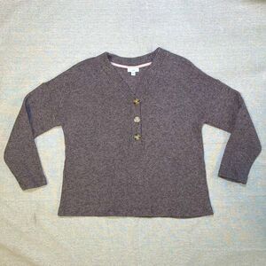 J. Jill | Taupe Waffle Knit Henley Style V-Neck Sweater with Buttons | Large
